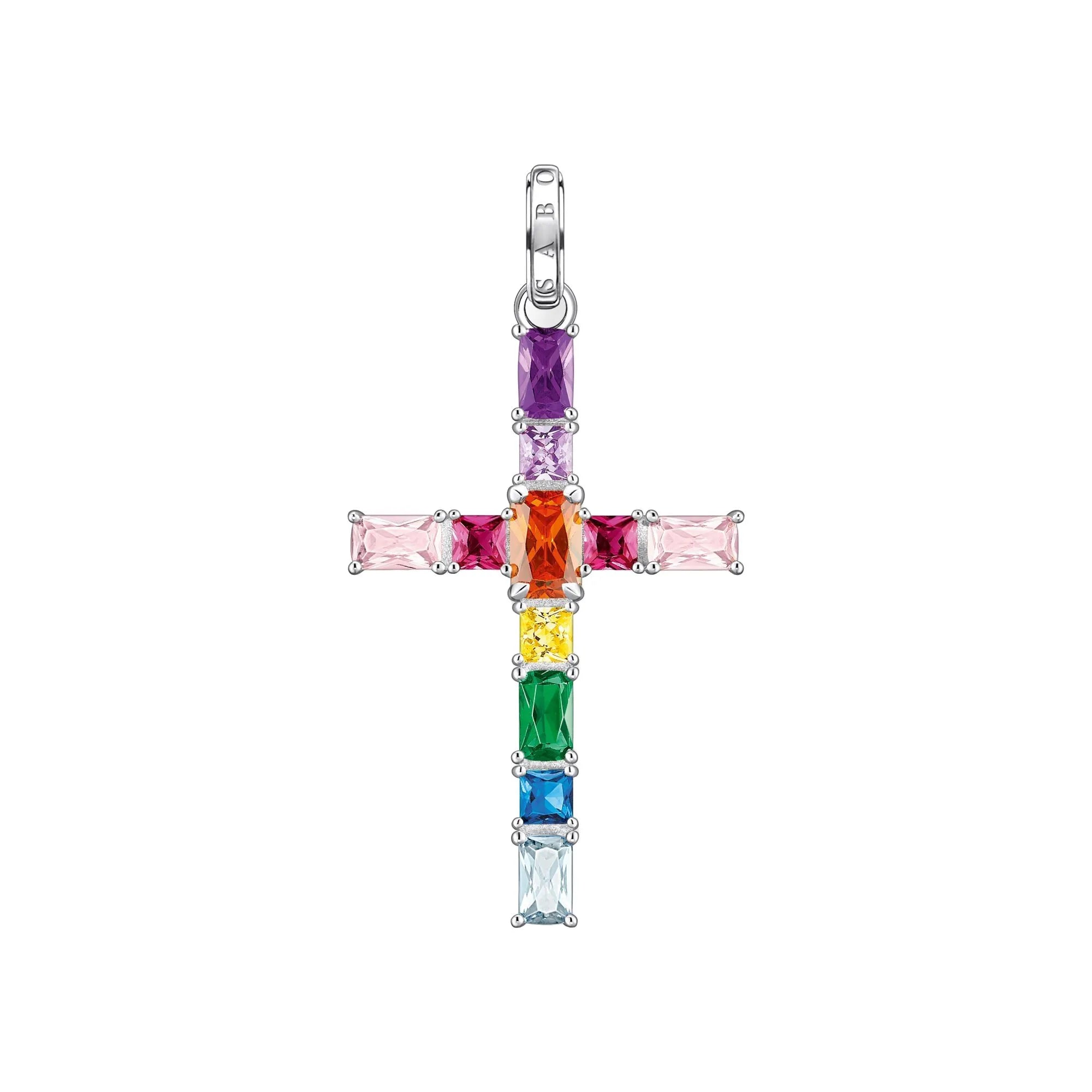 Thomas Sabo Anhänger Kreuz mit bunten Steinen Silber
