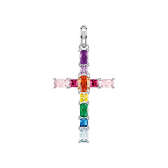 Thomas Sabo Anhänger Kreuz mit bunten Steinen Silber