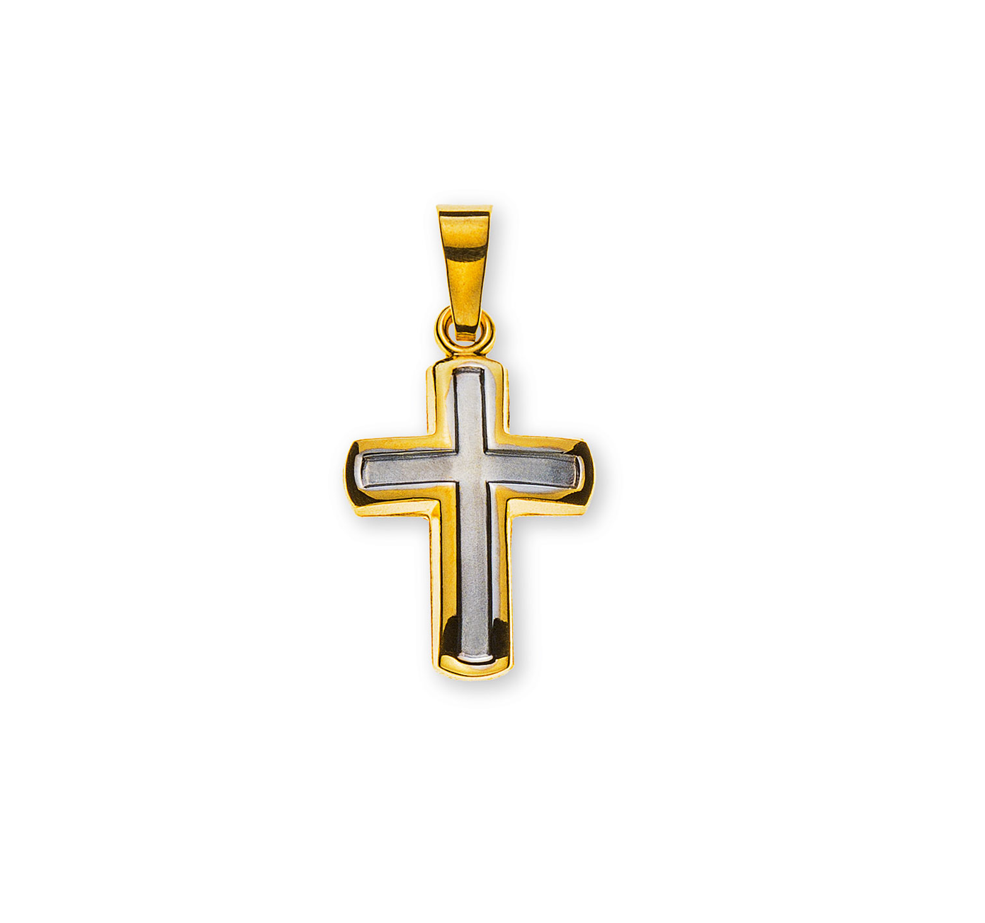 Kreuz Gelbgold 750 Mittig Rhodiniert Anhänger