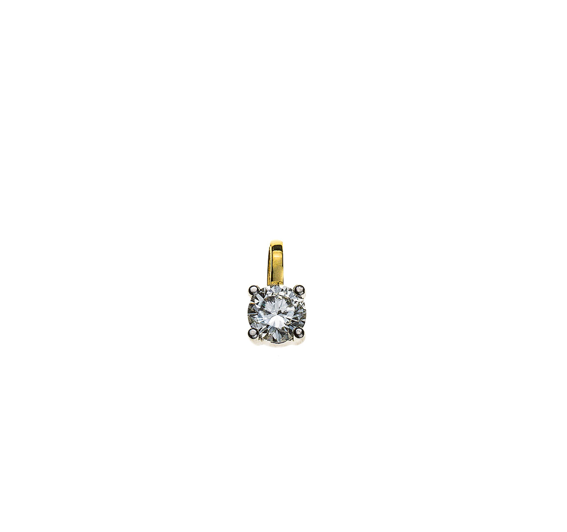 Solitär Anhänger Bicolor (Gelbgold/Weissgold) 750 4-Griff H SI 0.15 ct.
