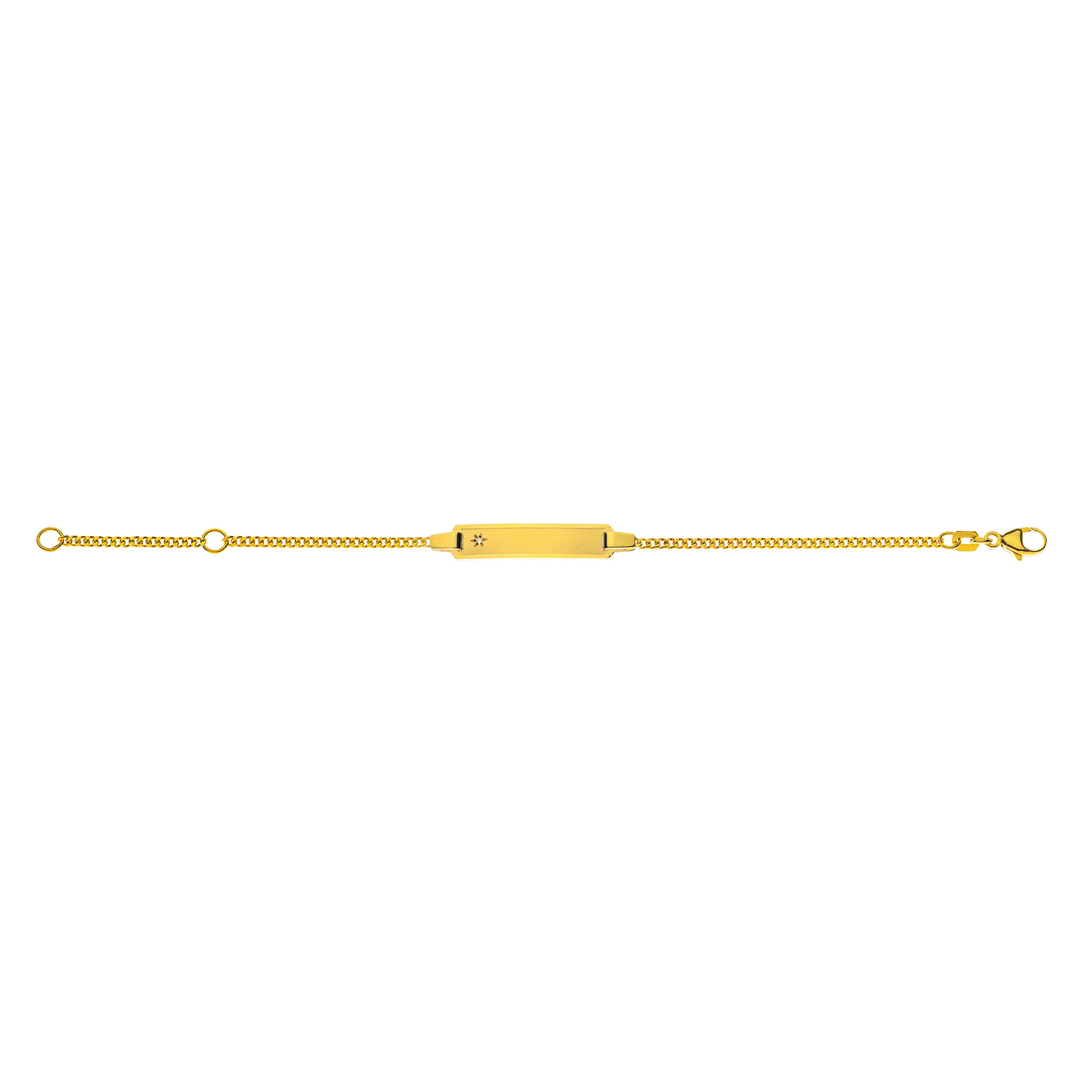Bébé Bracelet Panzer Diamantiert Gelbgold 750 mit Gravurplatte Rechteckig Satiniert Lang