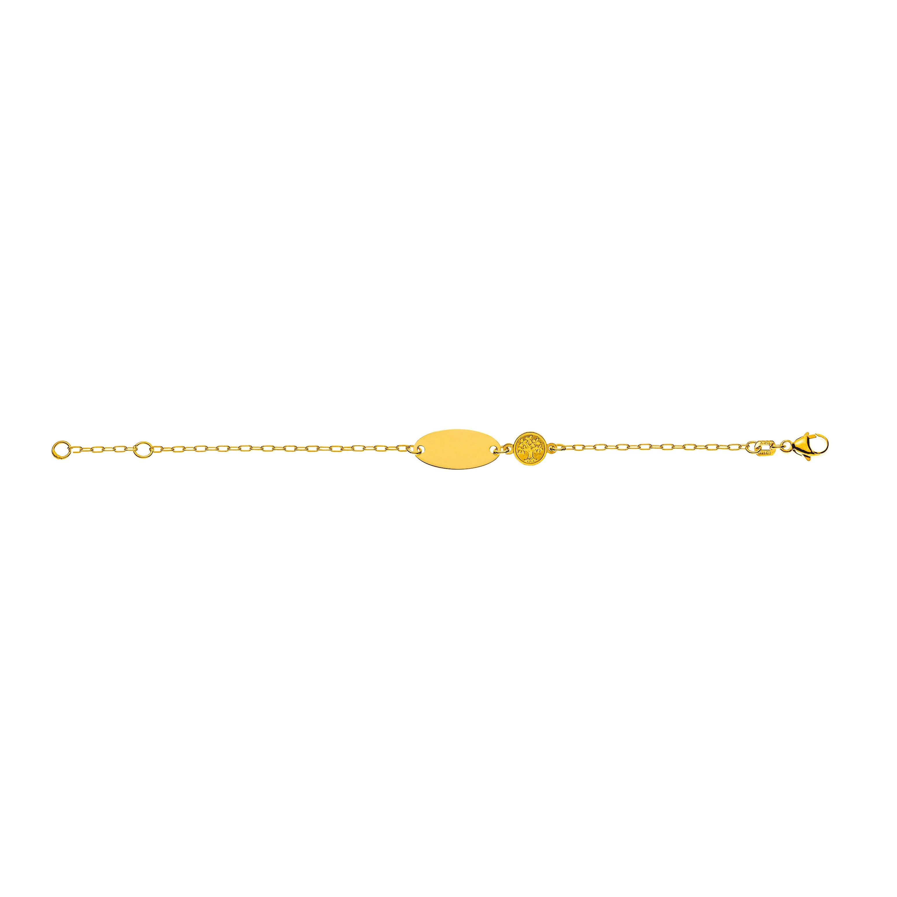 Bébé Bracelet Anker Oval Gelbgold 750 14 cm mit Gravurplatte Oval und Lebensbaum 6 mm