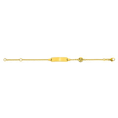Bébé Bracelet Rundanker Gelbgold 375 mit Gravurplatte Rechteckig Lang mit Babyfüssen