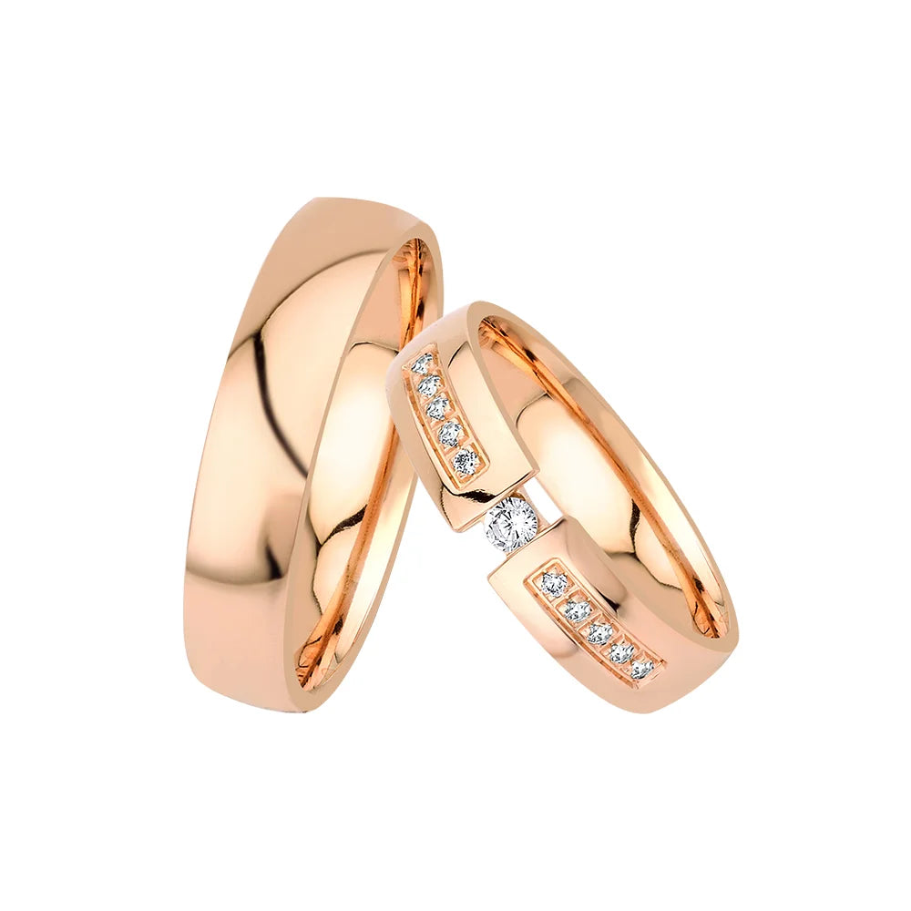 Oberturm Trauringe Classics in Rotgold mit Diamanten BF3-5