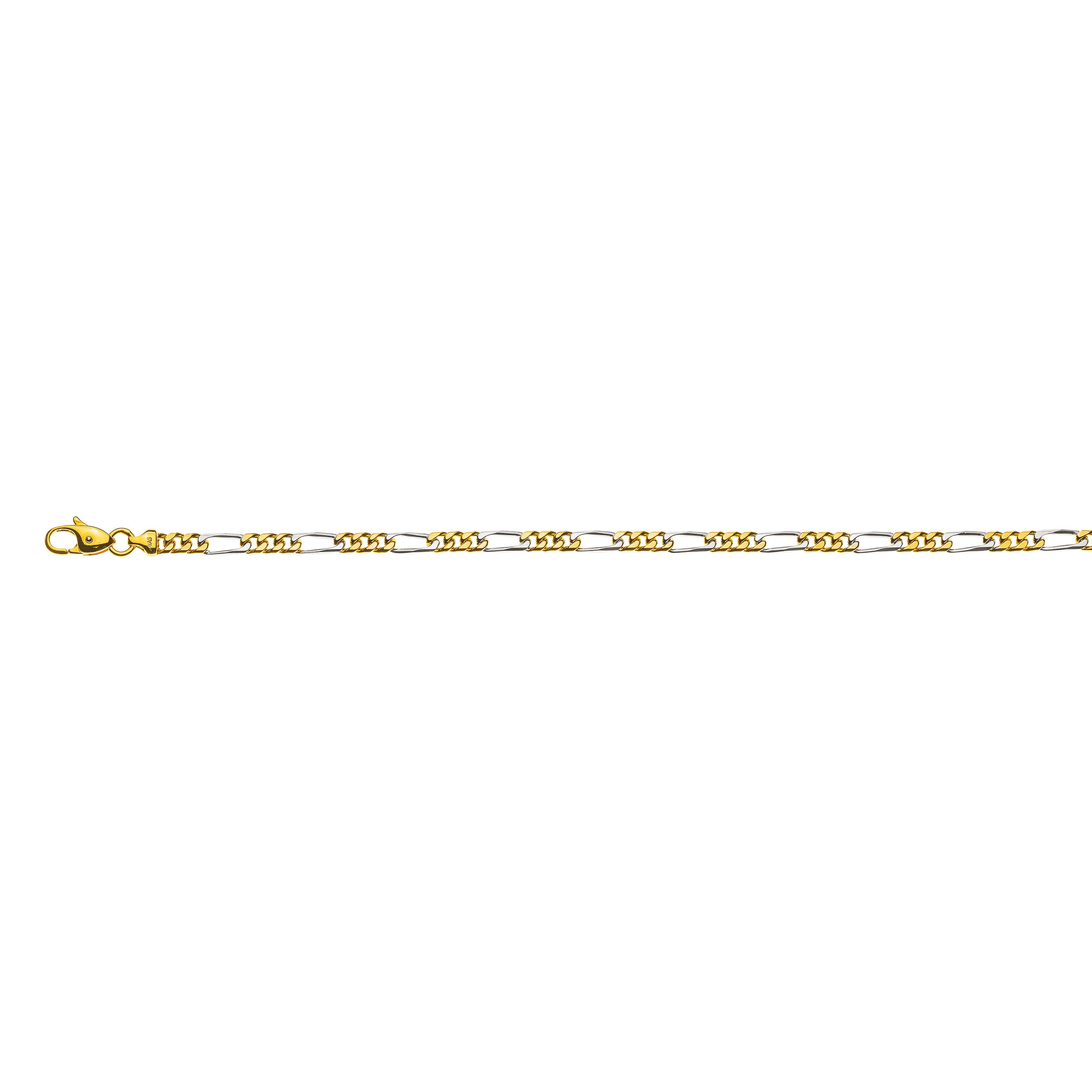 750er Bicolor Figaro Armband: Strahlende Eleganz in Gelb und Weissgold, 4.0 mm Breite