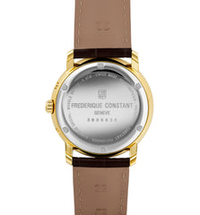 Frederique Constant Gold Gehäuse Weiss Zifferblatt Braun Armband Classics Herrenuhr Quarz