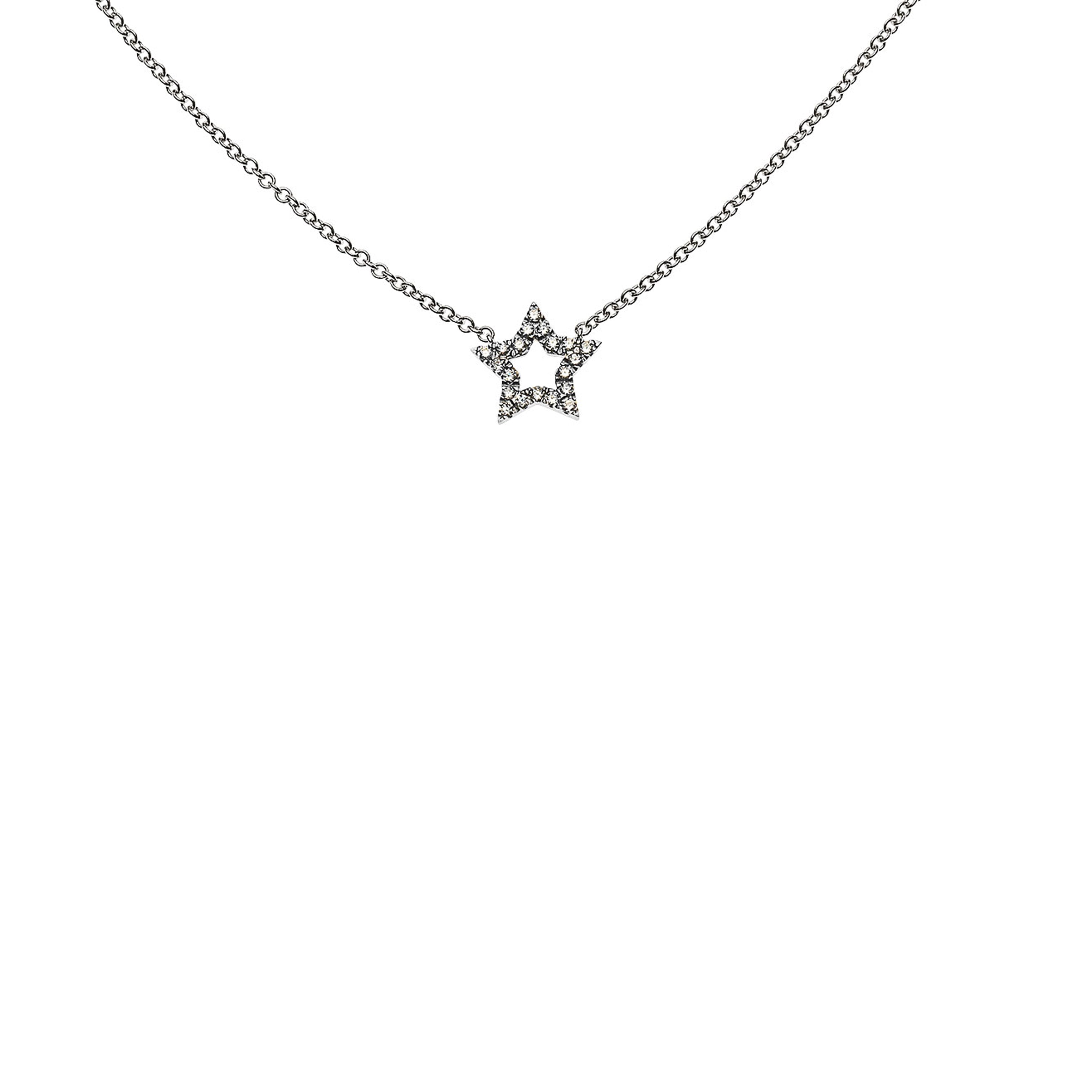 Weissgold 750 Stern Collier mit 20 Brillanten (H SI, 0,11 ct), 45 cm