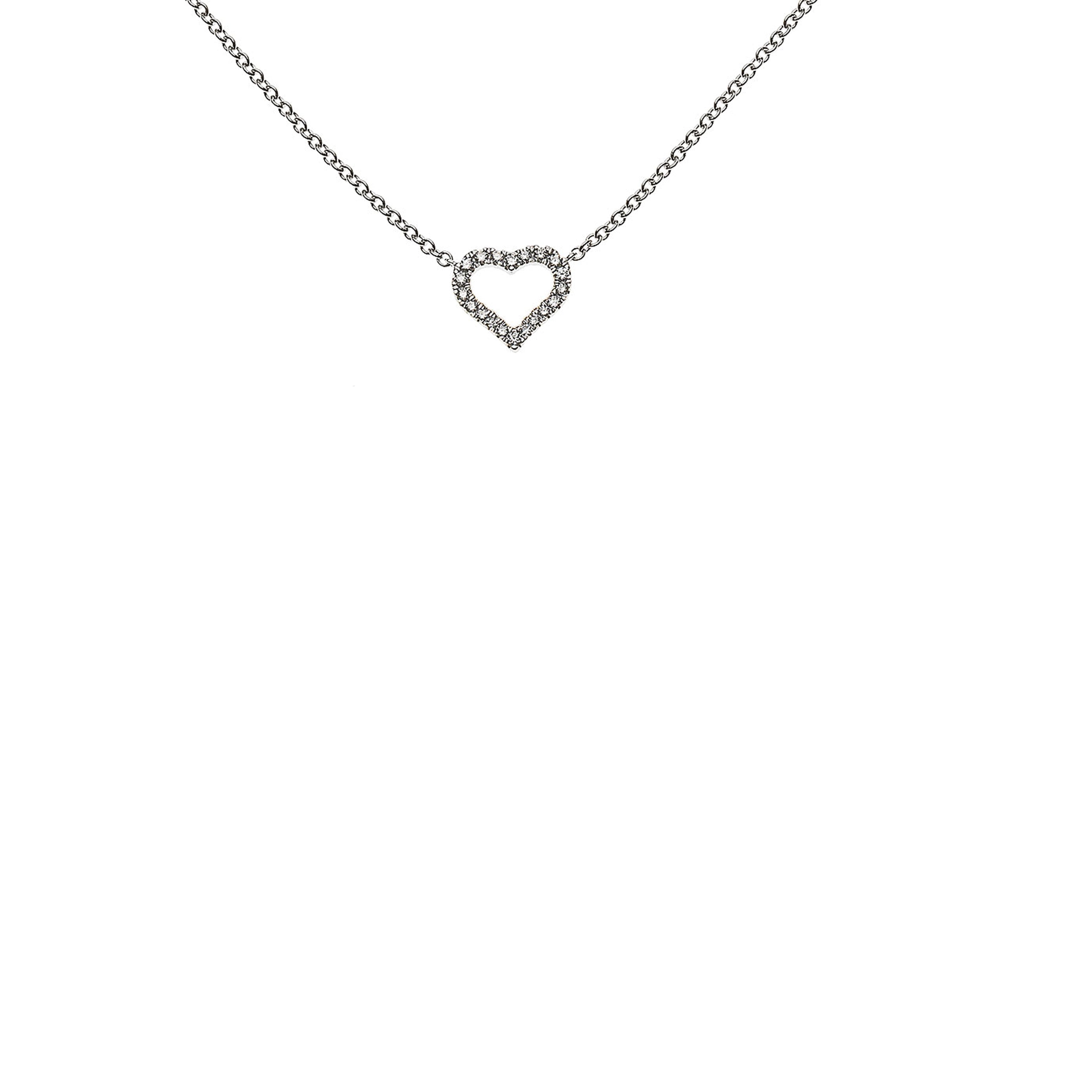Weissgold 750 Collier 'Herz' mit 20 Brillanten (H SI, 0.08 ct), 45 cm