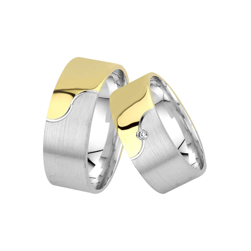 Oberturm Trauringe Classics in Weissgold/Gelbgold mit Diamant F112