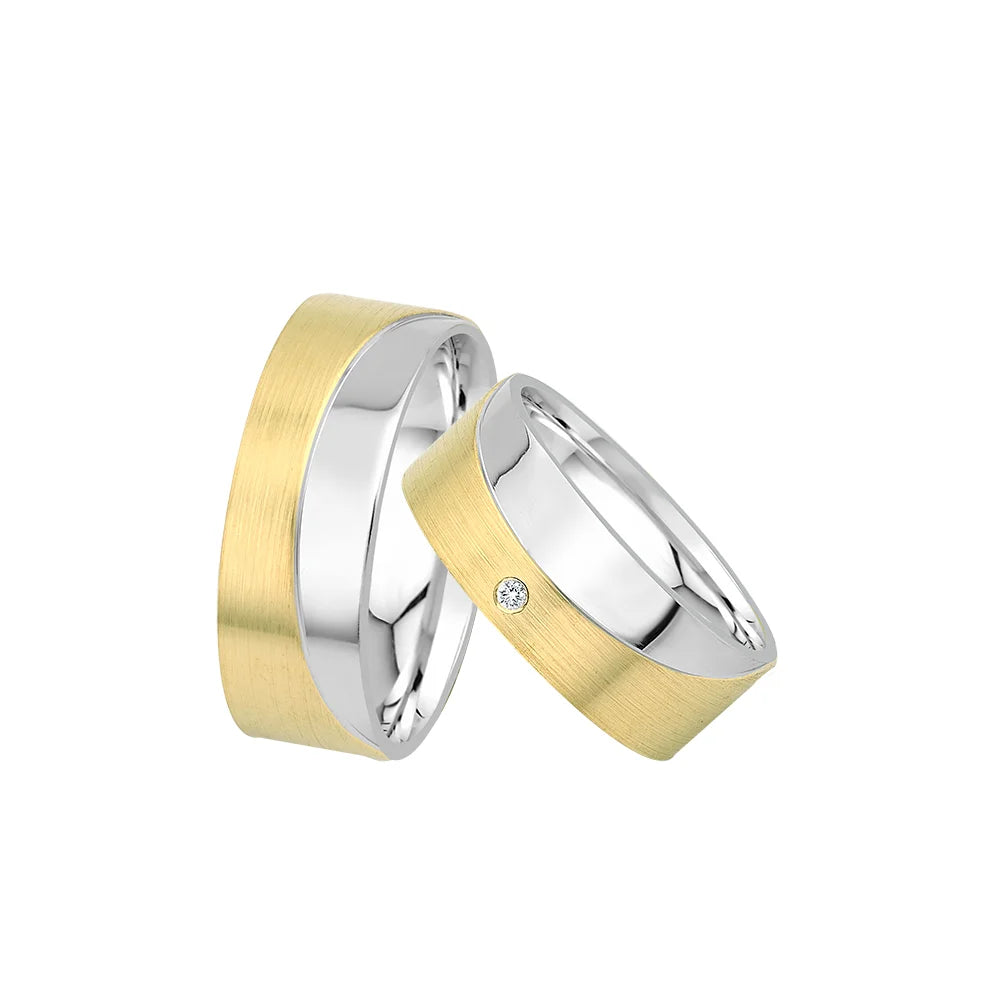 Oberturm Trauringe Classics in Weissgold/Gelbgold mit Diamant F113