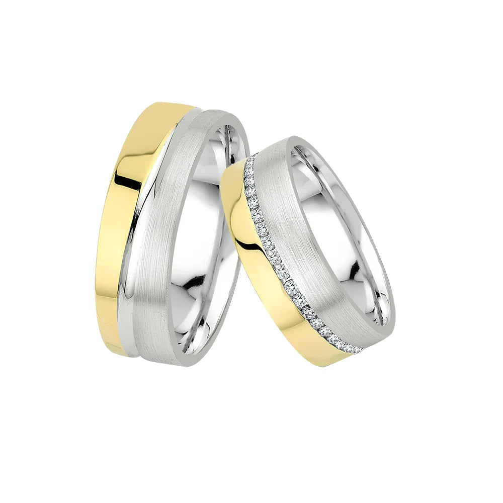 Oberturm Trauringe Classics in Weissgold/Gelbgold mit Diamanten F114
