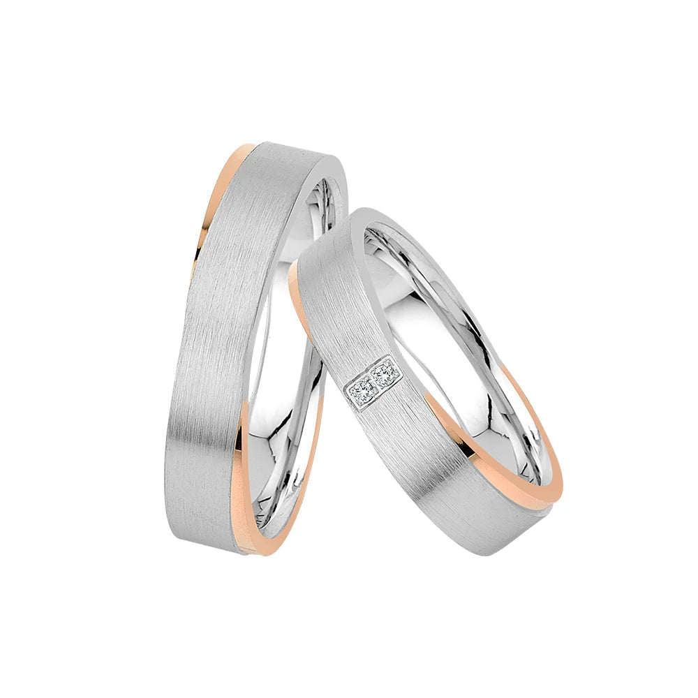 Oberturm Trauringe Classics in Weissgold/Rotgold mit Diamant, F304