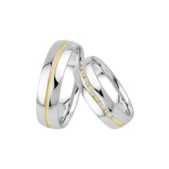 Oberturm Classics Trauringe in Weissgold/Gelbgold mit Diamanten F308