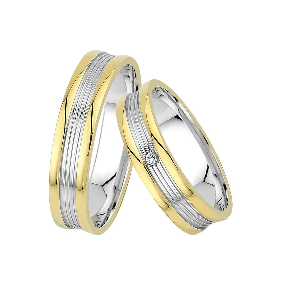 Oberturm Trauringe Classics in Weissgold/Gelbgold mit Diamant, F410