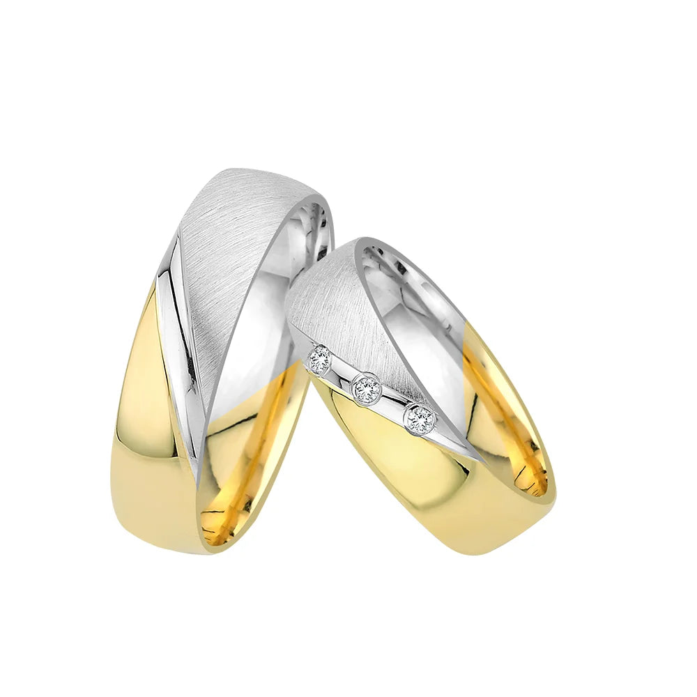 Oberturm Trauringe Classics in Weissgold/Gelbgold mit Diamanten, F411