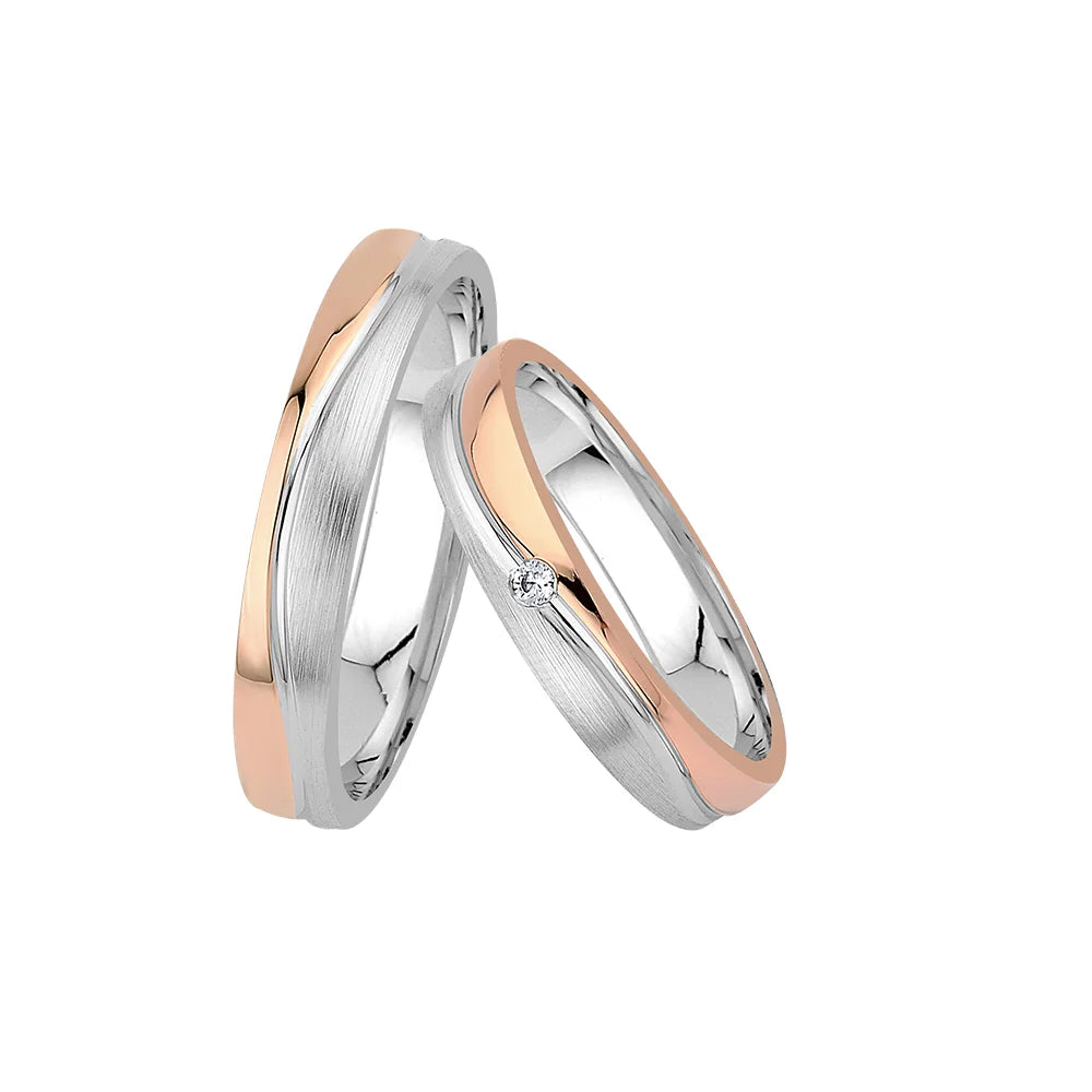 Oberturm Trauringe Classics in Weissgold/Rotgold mit Diamant, F416