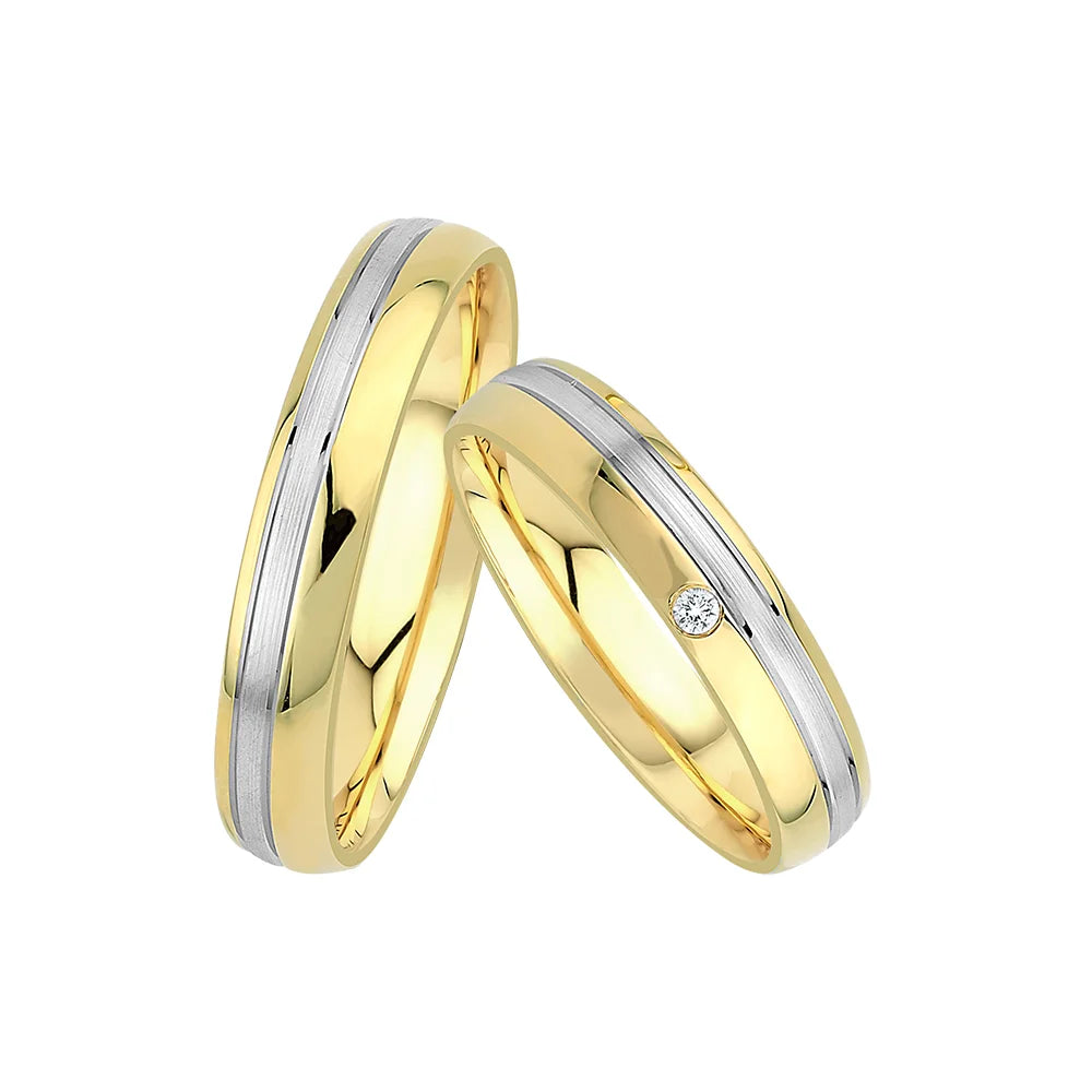 Oberturm Trauringe Classics in Weissgold/Gelbgold mit Diamant F621