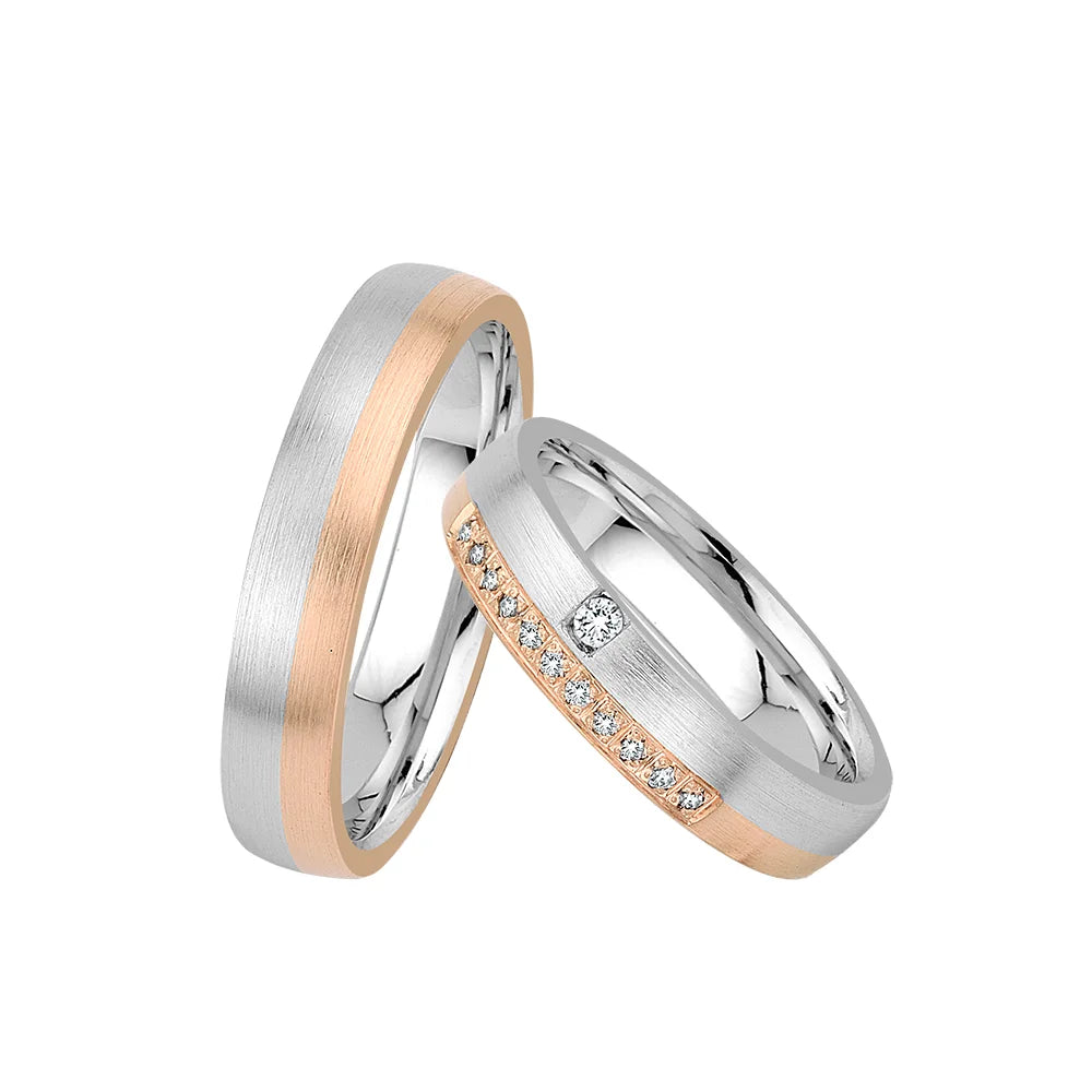 Oberturm Trauringe Classics in Weissgold/Rotgold mit Diamanten F632