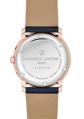 Frederique Constant Uhren Mondanzeige Wochentagsanzeige Datumsanzeige Rose Gehäuse Blau Armband und Zifferblatt Oberturm Uhren in Aarau