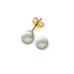 OPE1029 - Boucles d'oreilles puces perles or jaune 750 perle de culture d'eau douce ronde 7,0-7,5 mm