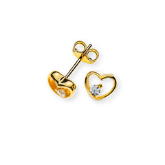 OZI8008 - Boucles d'oreilles cœur ouvertes en or jaune 375 avec 2 zircones blanches