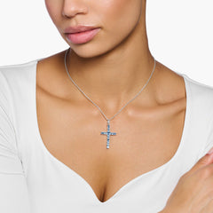 Thomas Sabo Anhänger Kreuz mit aqua Steinen Silber