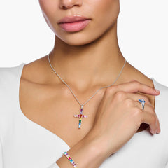 Thomas Sabo Anhänger Kreuz mit bunten Steinen Silber