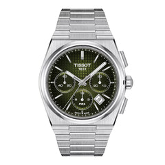 Montre chronographe automatique Tissot PRX pour homme, verte