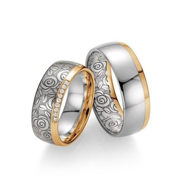 Fischer Trauringe Flora Blütenzauber Apricotgold Platin