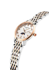 Frederique Constant Silber Rose Armband Edelstahl Rose Gehäuse Weiss Zifferblatt Quarz Damenuhr mit Diamanten