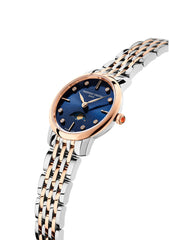 Frederique Constant Silber Rose Armband Edelstahl Rose Gehäuse Blau Zifferblatt Quarz Damenuhr mit Diamanten