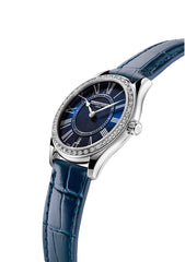Frederique Constant Silber Gehäuse mit Diamanten Blau Zifferblatt Blau Zifferblatt Quarz uhr