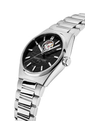 Frederique Constant Silbrig Armband Edelstahl Silber Gehäuse Schwarz Zifferblatt Automatik Classics Uhr