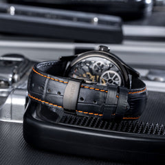 Oberturm Aerowatch Classics Schwarz Armband Silber Gehause Transparent Zifferblatt Schwarz Orange