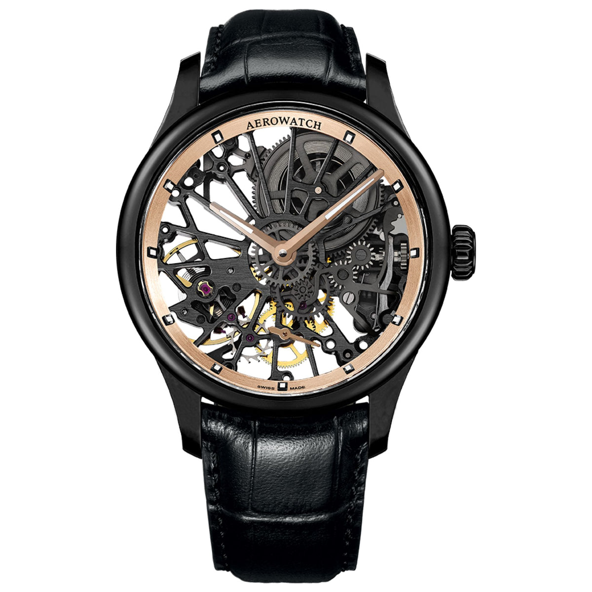 Aerowatch Renaissance Cobweb Skeleton Schwarz / Rosé Herrenuhr