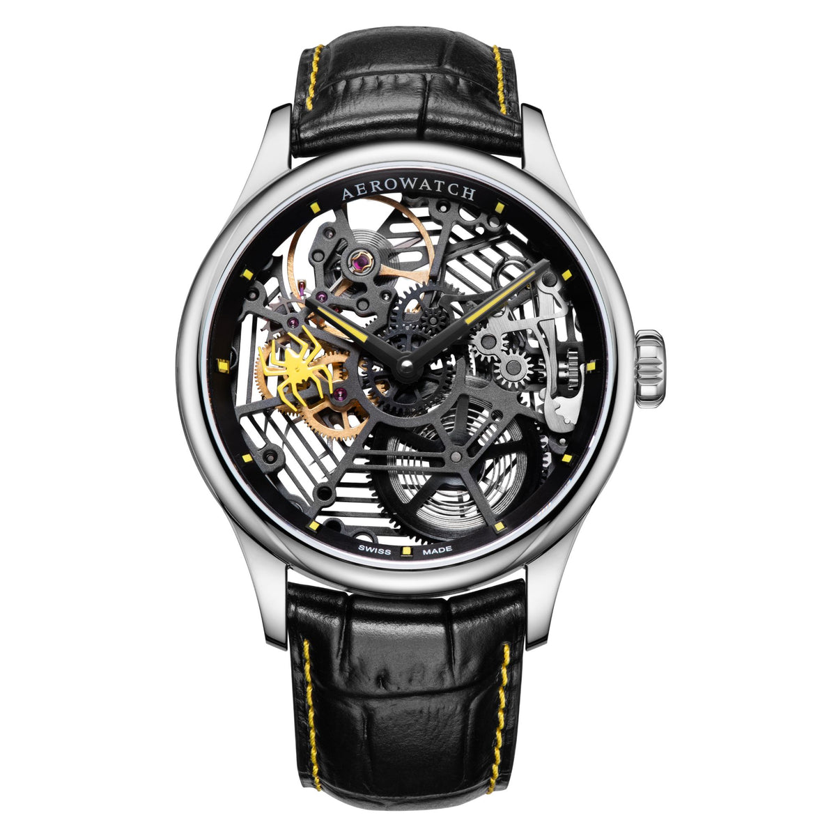 Aerowatch Renaissance Spider Skeleton Silbrig / Gelb Herrenuhr