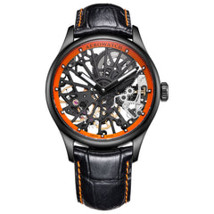 Aerowatch Renaissance Cobweb Skeleton Schwarz / Orange Herrenuhr