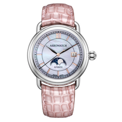 Aerowatch 1942 Automatic Mondphase Damenuhr Leder Rosa