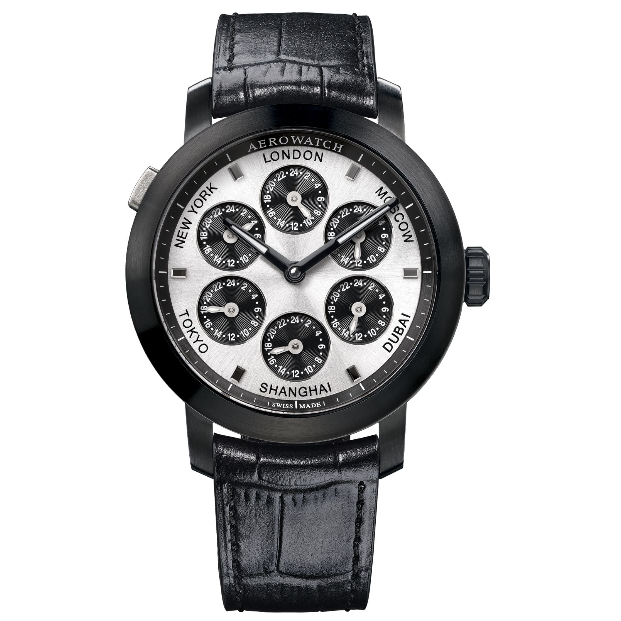 Aerowatch Renaissance 7 Time Zones Schwarz Herrenuhr