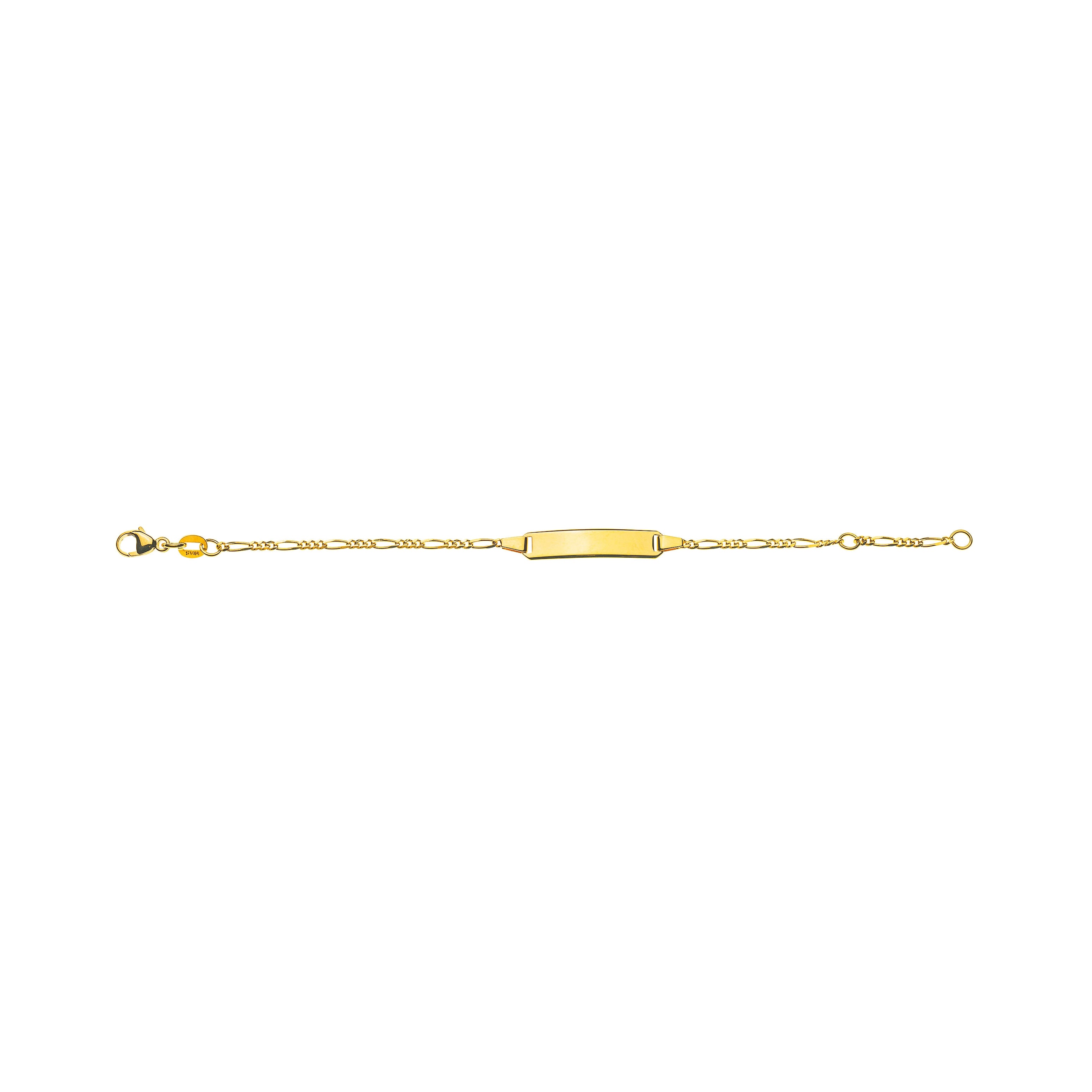 Bébé Bracelet Figaro 3+1 Gelbgold 585 mit Gravurplatte Rechteckig Lang