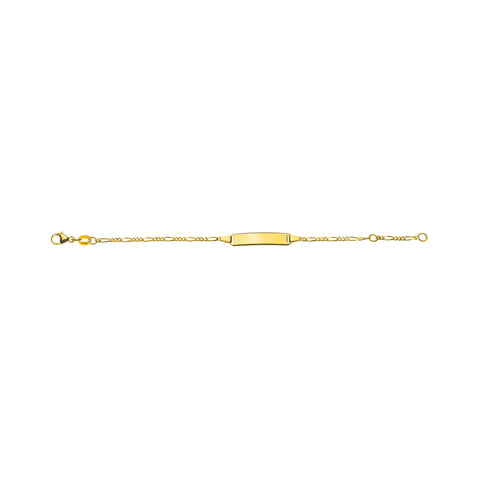 Bébé Bracelet Figaro 3+1 Gelbgold 585 mit Gravurplatte Rechteckig Lang