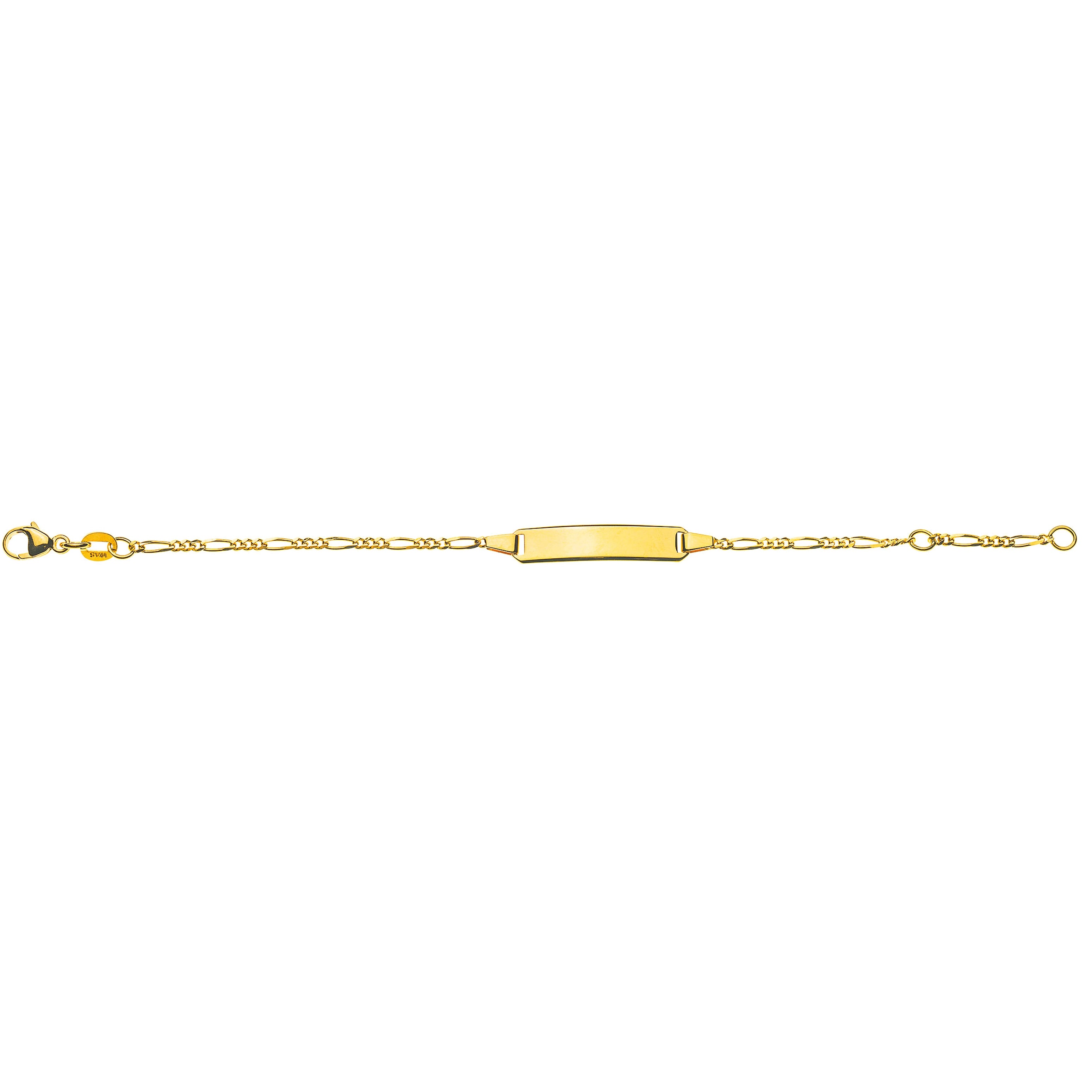 Bébé Bracelet Figaro 3+1 Gelbgold 750 mit Gravurplatte Rechteckig Lang