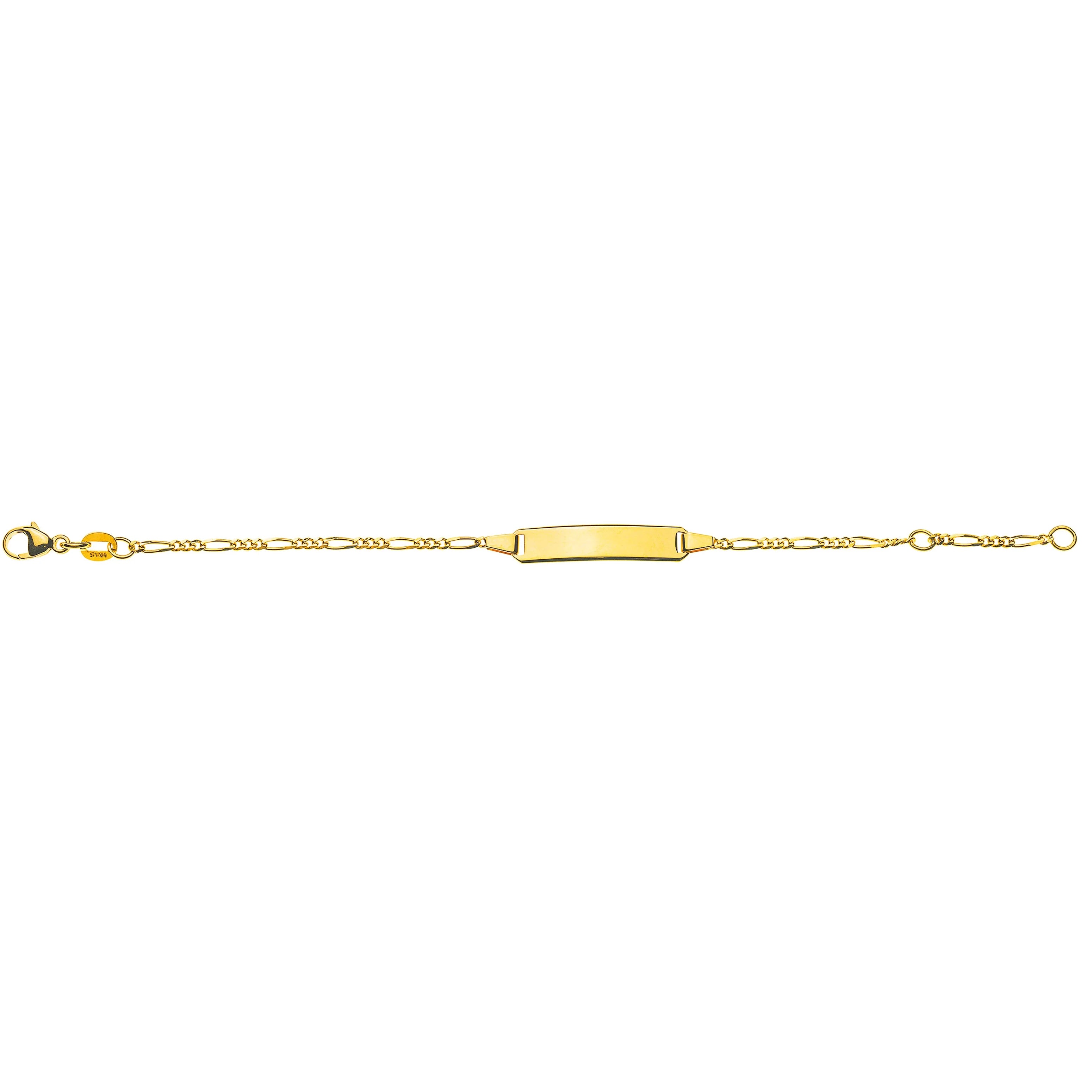 Bébé Bracelet Figaro 3+1 Gelbgold 375 mit Gravurplatte Rechteckig Lang