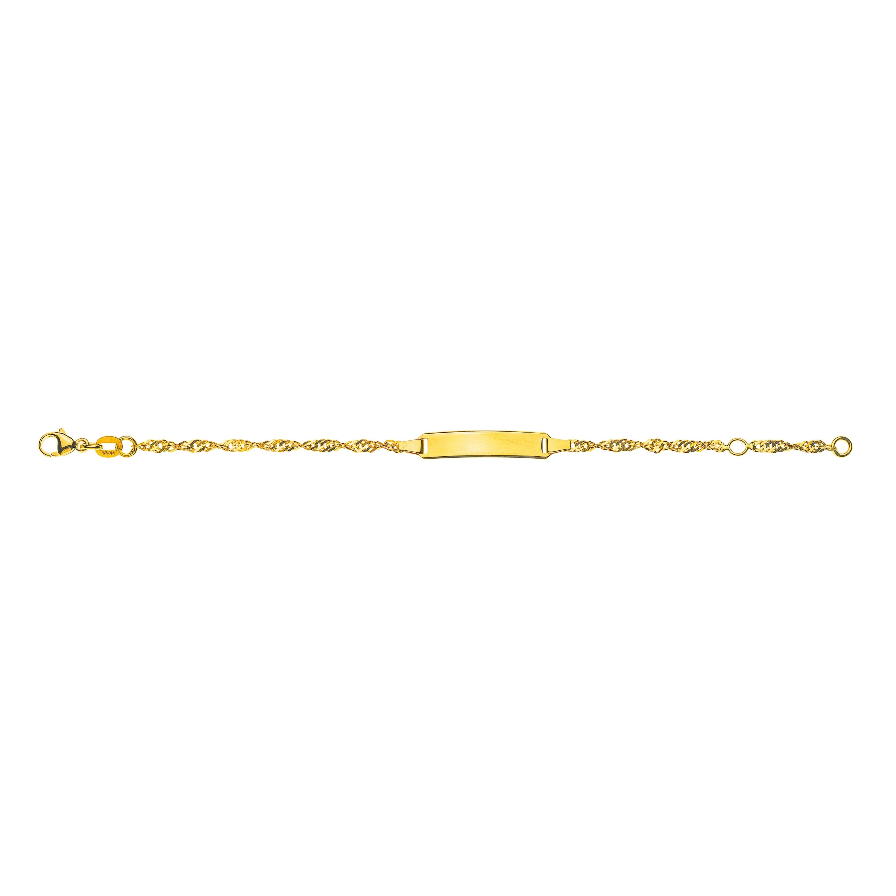 Bébé Bracelet Singapur Gelbgold 375 mit Gravurplatte Rechteckig Lang