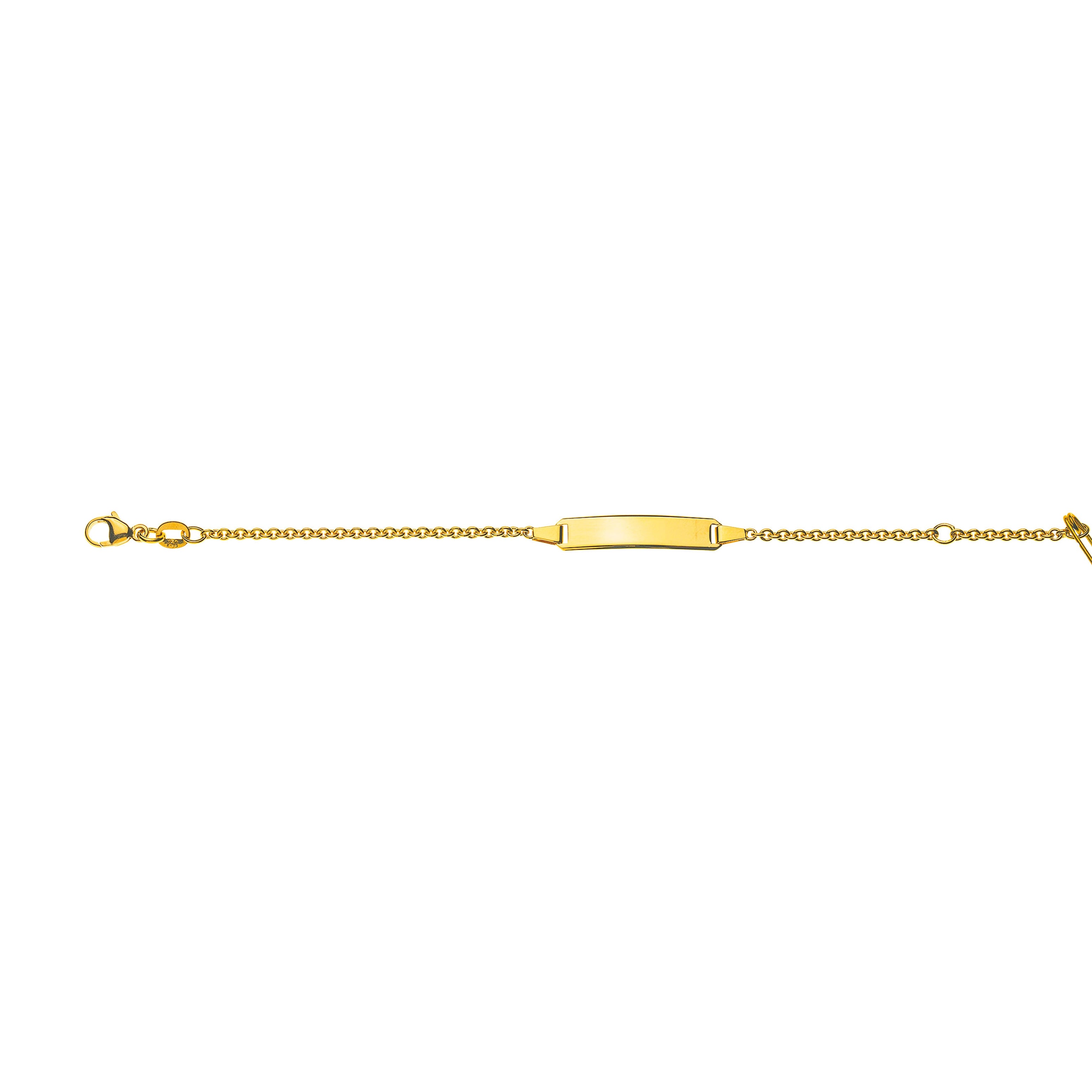 Bébé Bracelet Rundanker Gelbgold 750 mit Gravurplatte Rechteckig Lang