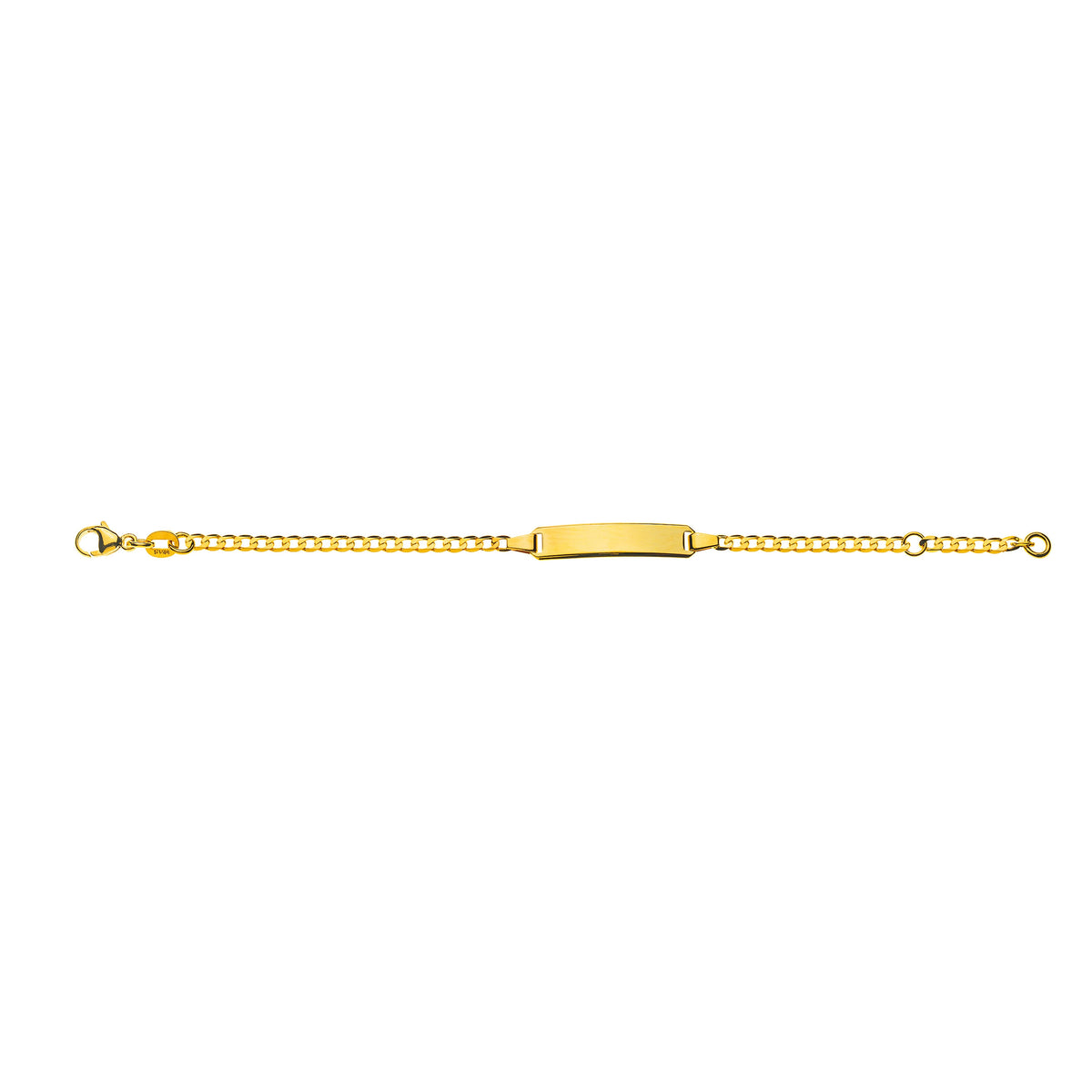 Bébé Bracelet Panzer Extraflach Diamantiert Gelbgold 750 mit Gravurplatte Rechtecking Lang