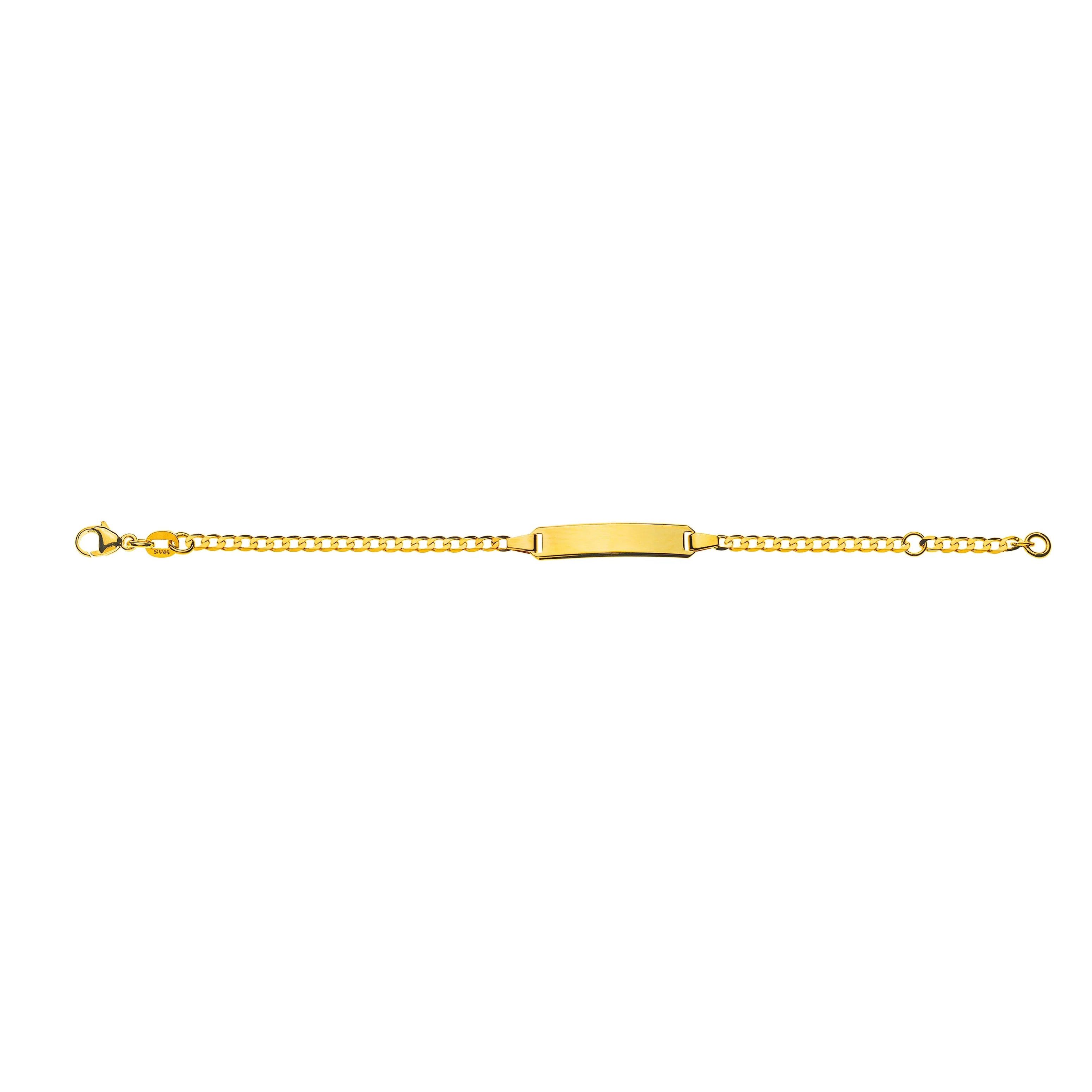 Bébé Bracelet Panzer Extraflach Diamantiert Gelbgold 375 mit Gravurplatte Rechtecking Lang