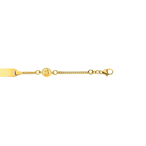 Bébé Bracelet Panzer Diamantiert Gelbgold 750 mit Gravurplatte Rechteckig Lang mit Engeli, Rund 6 mm