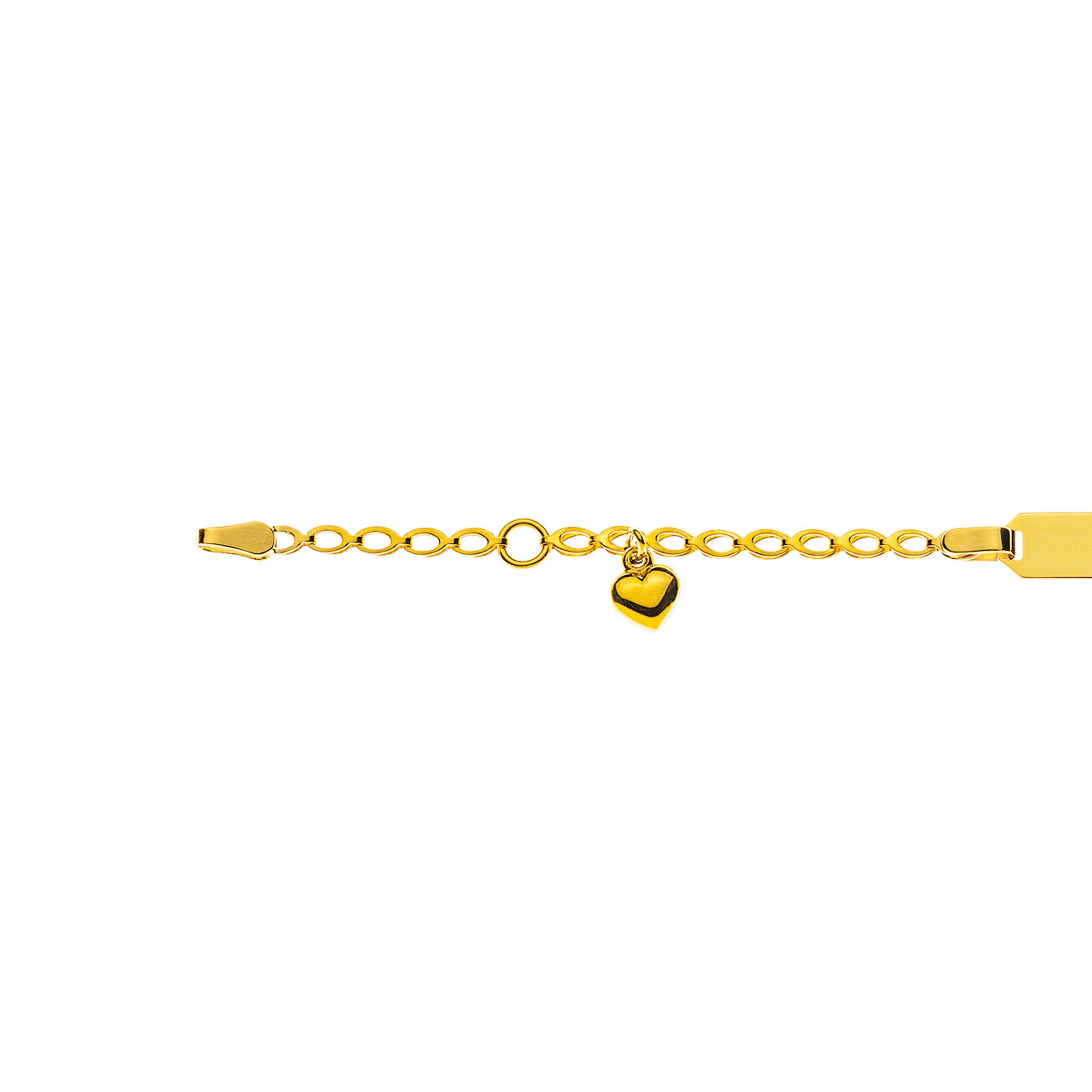 Bébé Bracelet Fantasie mit Herzli Gelbgold 750 mit Gravurplatte Rechteckig Kurz