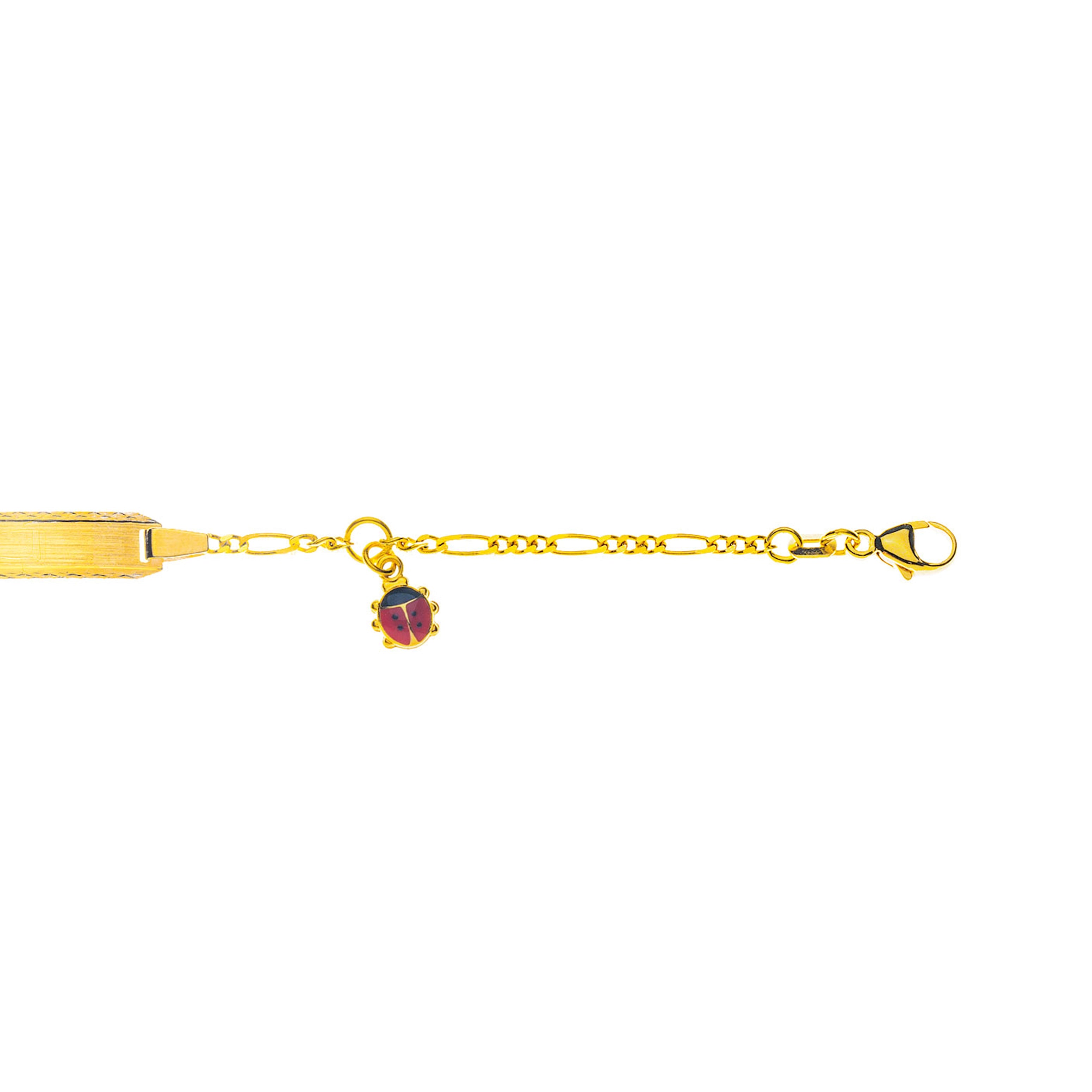 Bébé Bracelet Figaro Diamantiert Gelbgold 750 mit Gravurplatte mit Emaille-Käfer-Anhänger